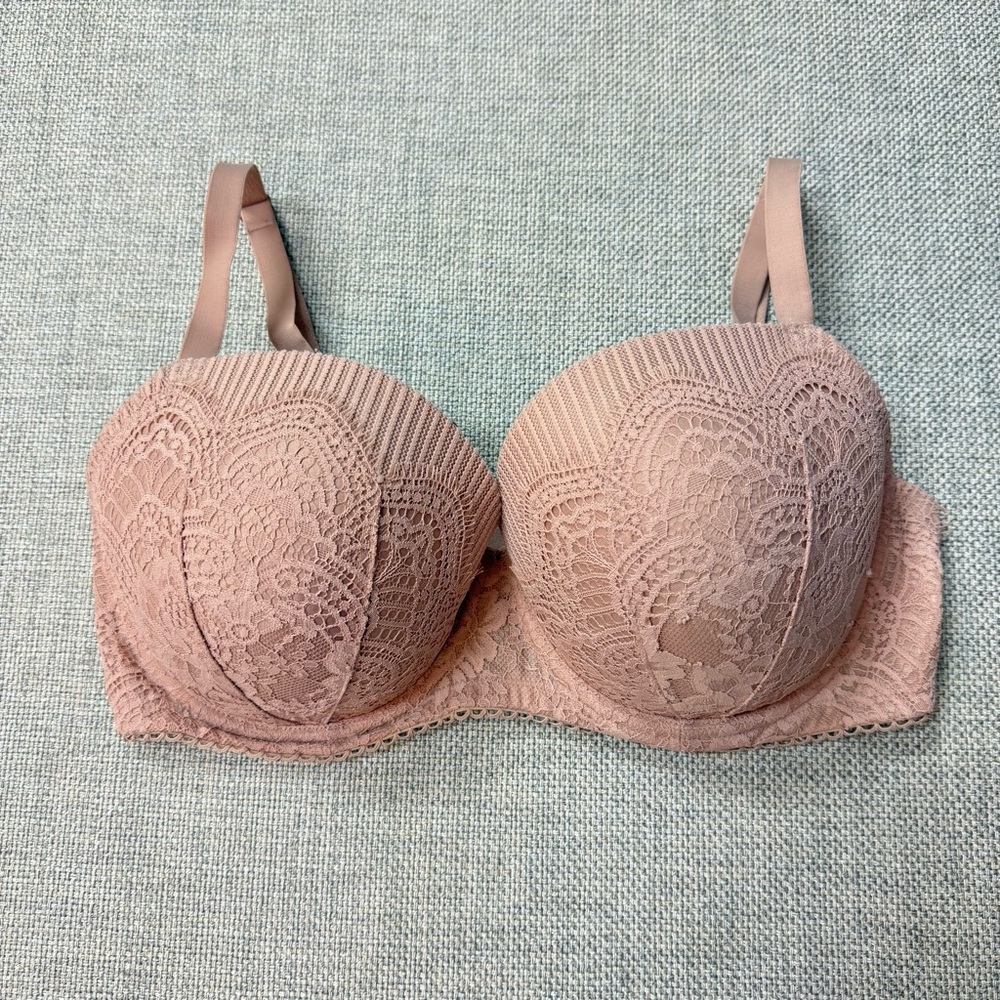 Victoria’s Secret Dream Angels Demi Lined Wired Lace Bra 36DD beige dusty rose